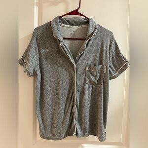 Nine West Gray Pajama Button Down Shirt